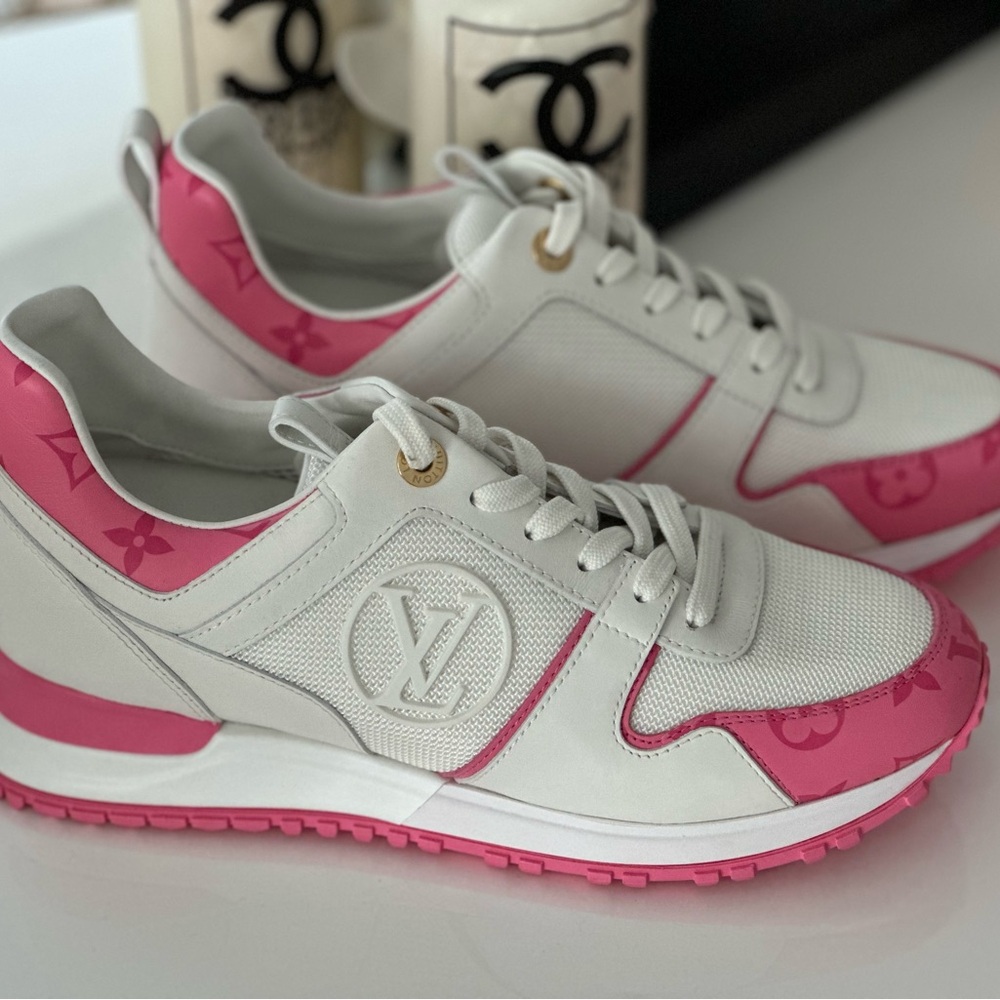 Louis Vuitton White and Pink runaway hidden wedge Luxury Sneakers 37.5